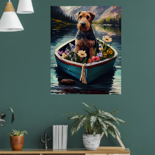 Airedale Dog on a Paddle: Ein Landschaftliches Abe Poster