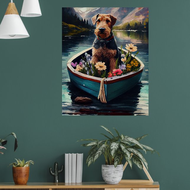 Airedale Dog on a Paddle: Ein Landschaftliches Abe Poster (Wohnzimmer 1)