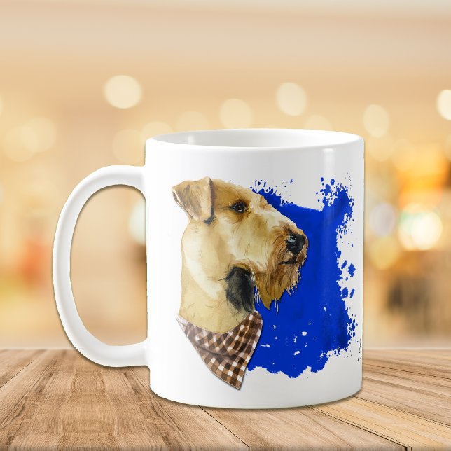 Airedale Dog Portraits Blaues Abstraktes Hintergru Kaffeetasse (Von Creator hochgeladen)