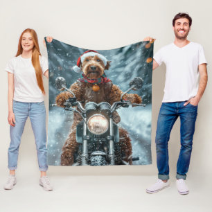 Airedale Dog Riding Motorrad Weihnachten Fleecedecke