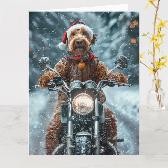 Airedale Dog Riding Motorrad Weihnachten Karte (Gelbe Blume)