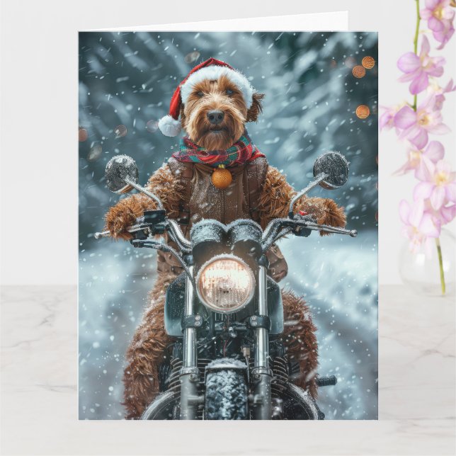 Airedale Dog Riding Motorrad Weihnachten Karte (Orchidee)
