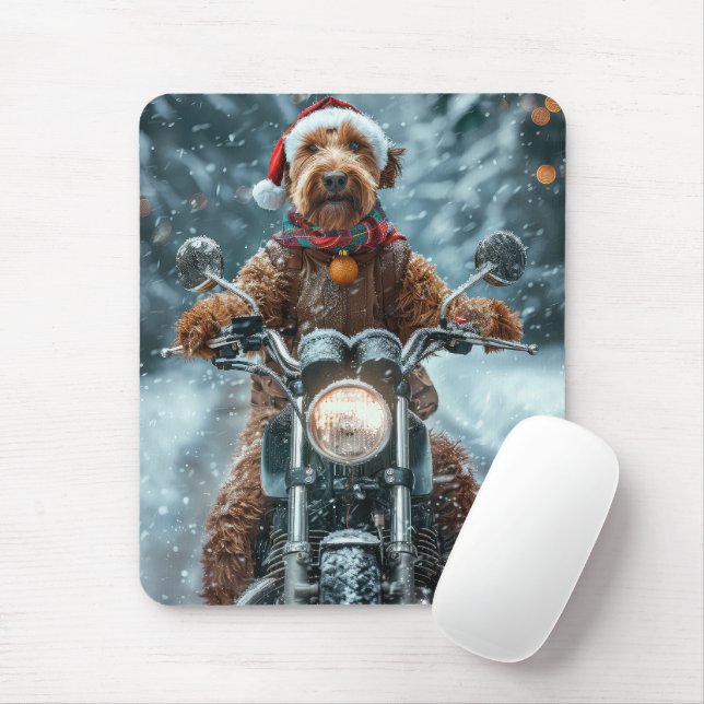Airedale Dog Riding Motorrad Weihnachten Mousepad (Mit Mouse)