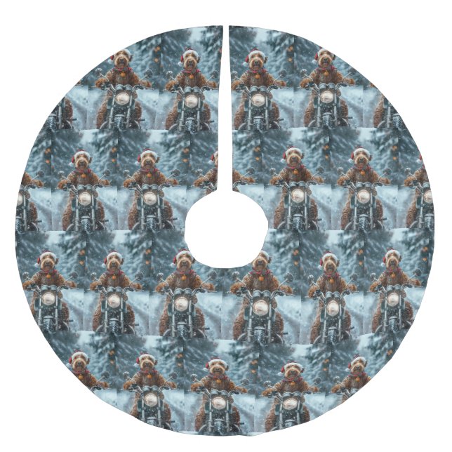 Airedale Dog Riding Motorrad Weihnachten Polyester Weihnachtsbaumdecke (Vorderseite)