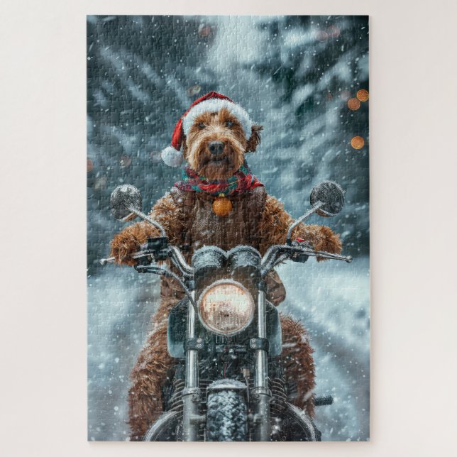 Airedale Dog Riding Motorrad Weihnachten Puzzle (Vertikal)