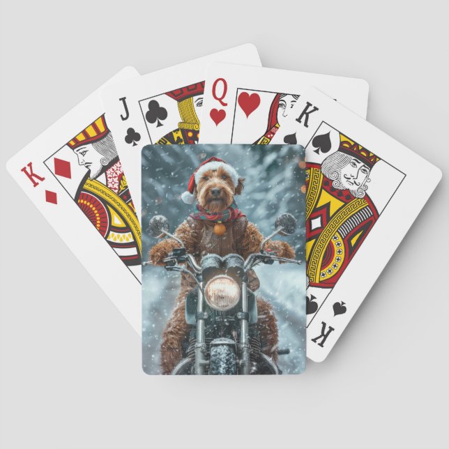 Airedale Dog Riding Motorrad Weihnachten Spielkarten (Rückseite)