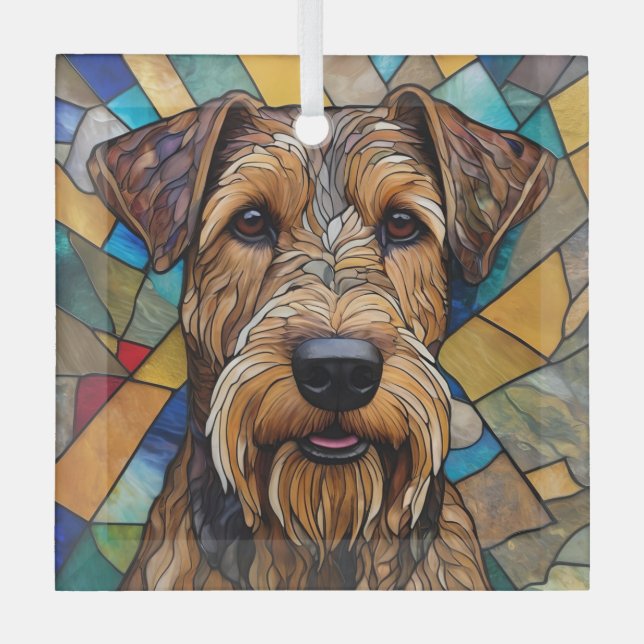 Airedale Dog "Stetted Glass" Ornament Aus Glas (Vorderseite)