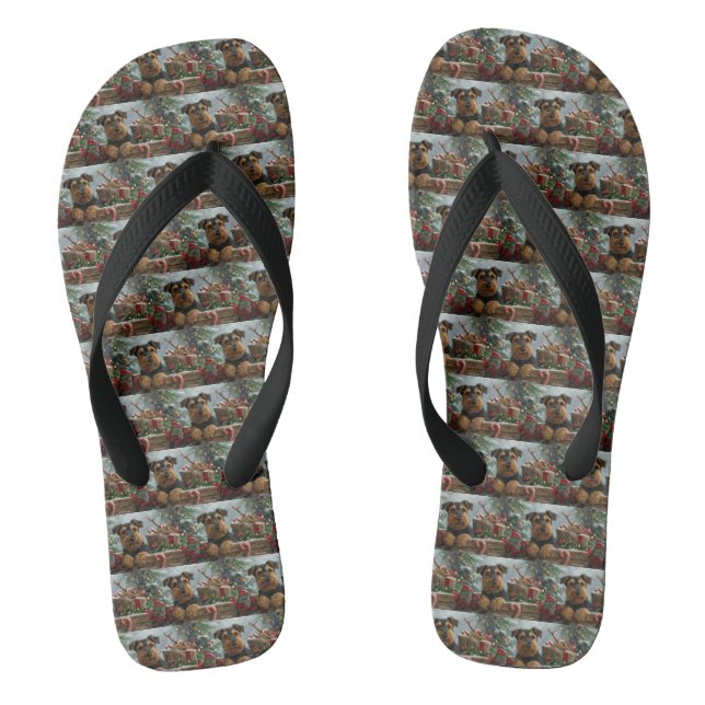 Airedale Dog Weihnachten Flip Flops (Fußbett)