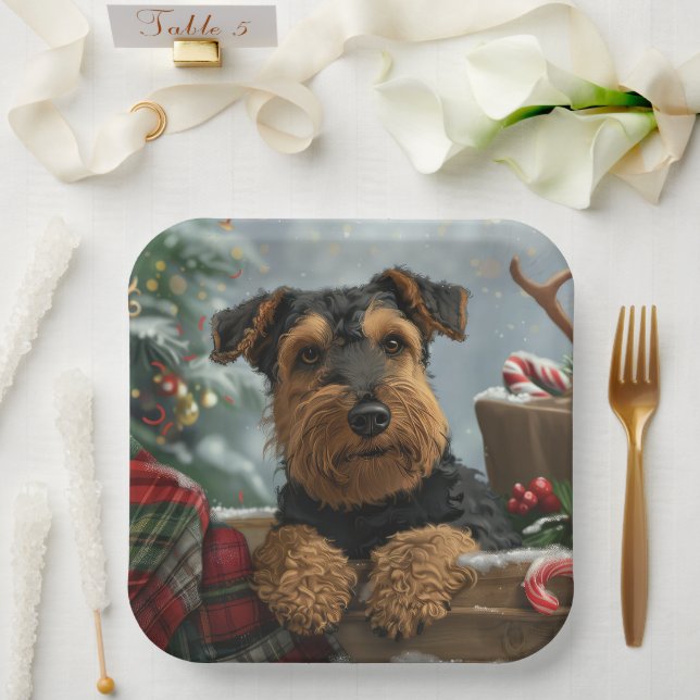Airedale Dog Weihnachten Pappteller (Hochzeit)