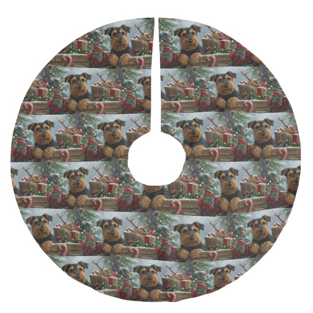 Airedale Dog Weihnachten Polyester Weihnachtsbaumdecke (Vorderseite)