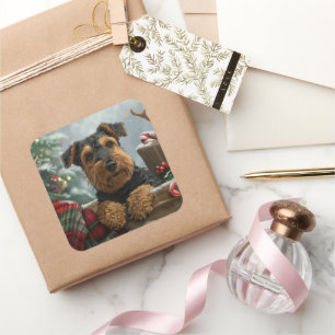 Airedale Dog Weihnachten Quadratischer Aufkleber