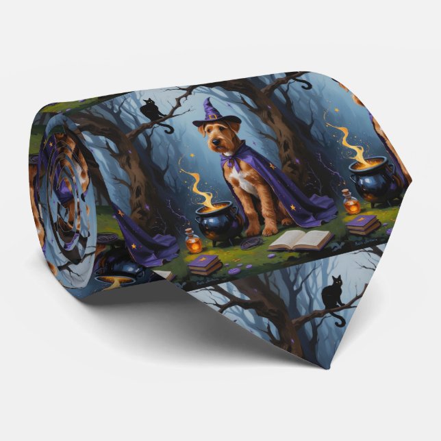 Airedale Dog Whimsical Halloween Malerei Krawatte (Gerollt)