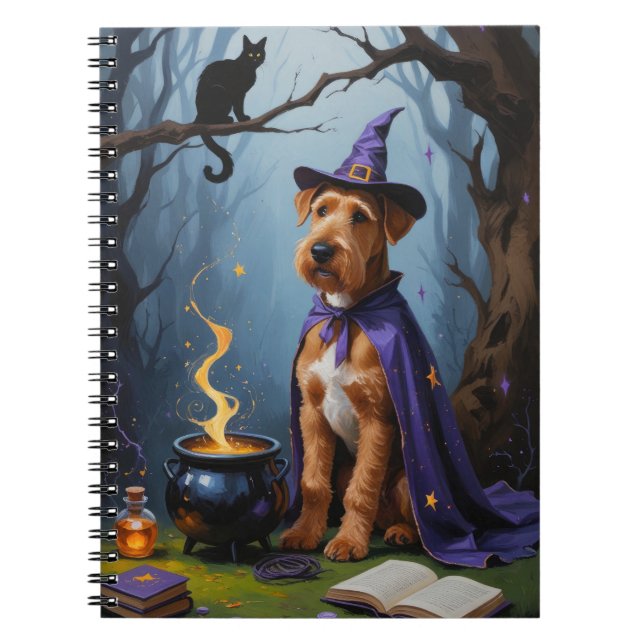 Airedale Dog Whimsical Halloween Malerei Notizblock (Vorderseite)