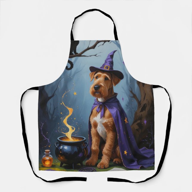 Airedale Dog Whimsical Halloween Malerei Schürze (Vorderseite)