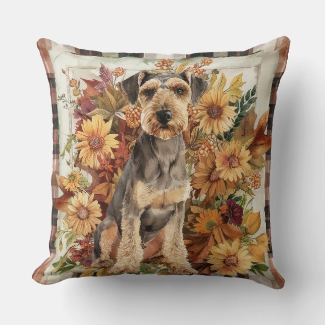 Airedale Fall Blume Kissen (Vorderseite)