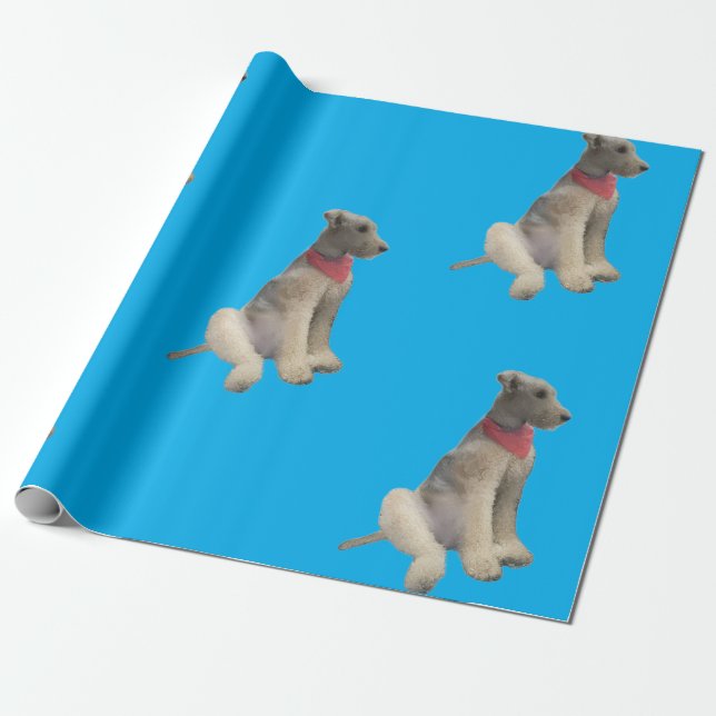 Airedale-Geschenkpapier Blau Geschenkpapier (Ungerollt)