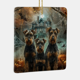 Airedale Halloween-Nacht Hundevergnügen Keramikornament