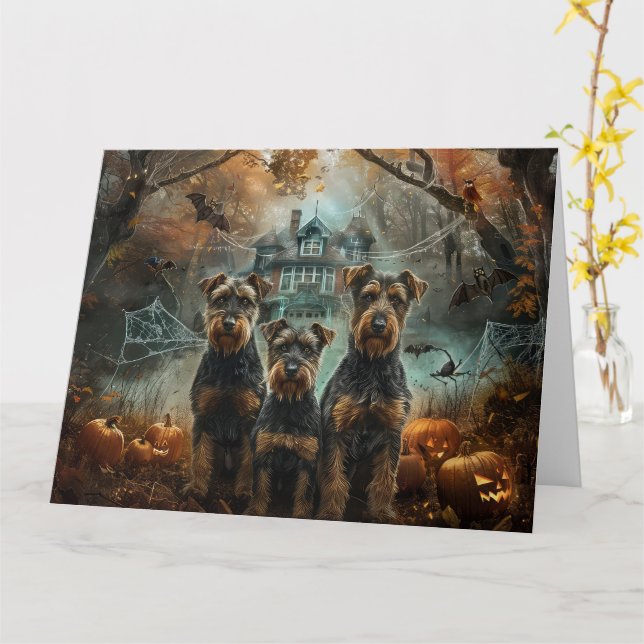 Airedale Halloween Night Doggy Delikatesse Karte (Gelbe Blume)