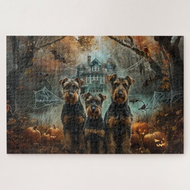 Airedale Halloween Night Doggy Delikatesse Puzzle (Horizontal)