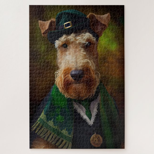 Airedale Hund am St. Patrick's Day Puzzle (Vertikal)