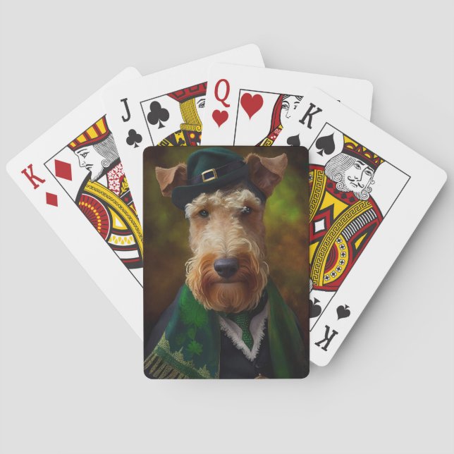 Airedale Hund am St. Patrick's Day Spielkarten (Rückseite)