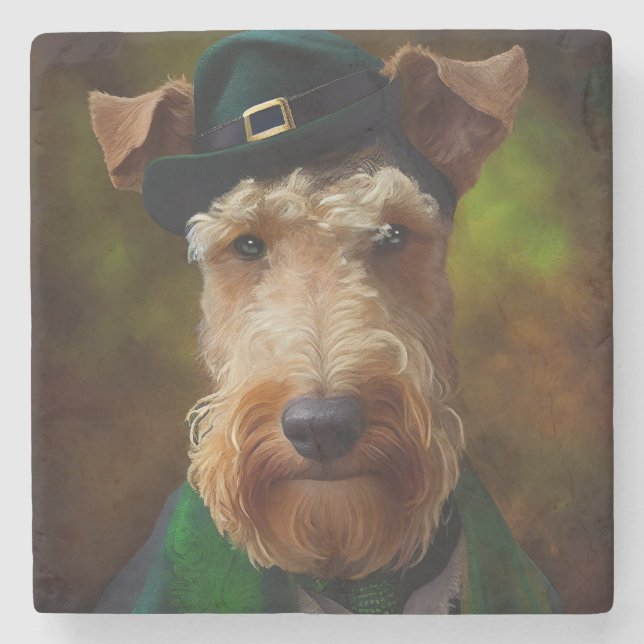 Airedale Hund am St. Patrick's Day Steinuntersetzer (Vorderseite)