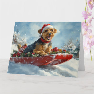 Airedale Hund in Sledge Let it Snow Weihnachten Karte