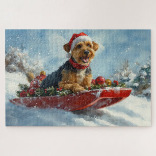 Airedale Hund in Sledge Let it Snow Weihnachten Puzzle