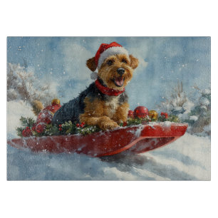 Airedale Hund in Sledge Let it Snow Weihnachten Schneidebrett