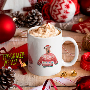 Airedale-Hund trägt hässlichen Pullover Weihnachte Kaffeetasse