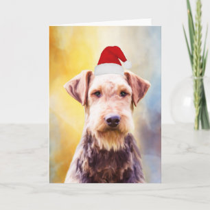 Airedale Hund Weihnachten Weihnachtsmannmütze Art