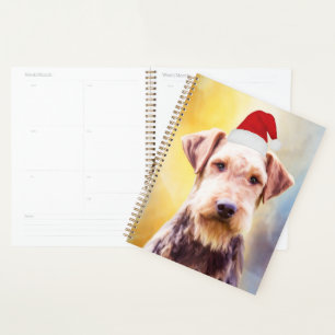 Airedale Hund Weihnachten Weihnachtsmannmütze Art Planer