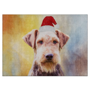 Airedale Hund Weihnachten Weihnachtsmannmütze Art  Schneidebrett