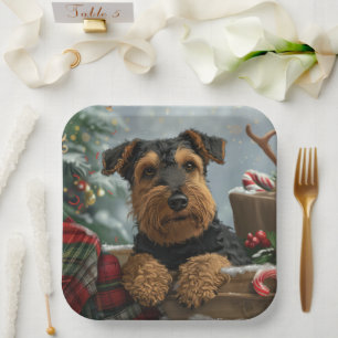 Airedale-Hund Weihnachtsfest Pappteller