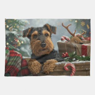 Airedale-Hund Weihnachtsfestlich Geschirrtuch