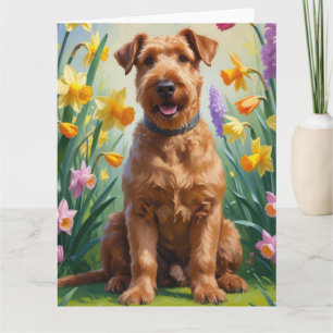 Airedale Hunde Frühlingsblumen Malerei Karte
