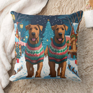 Airedale Hunde Weihnachten Schnee Feiertag Kissen