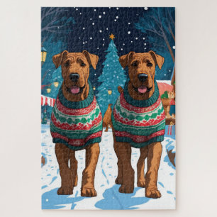 Airedale Hunde Weihnachten Schnee Urlaub Puzzle