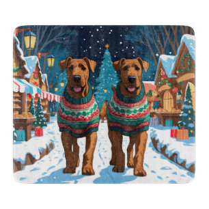 Airedale Hunde Weihnachten Schnee Urlaub Schneidebrett