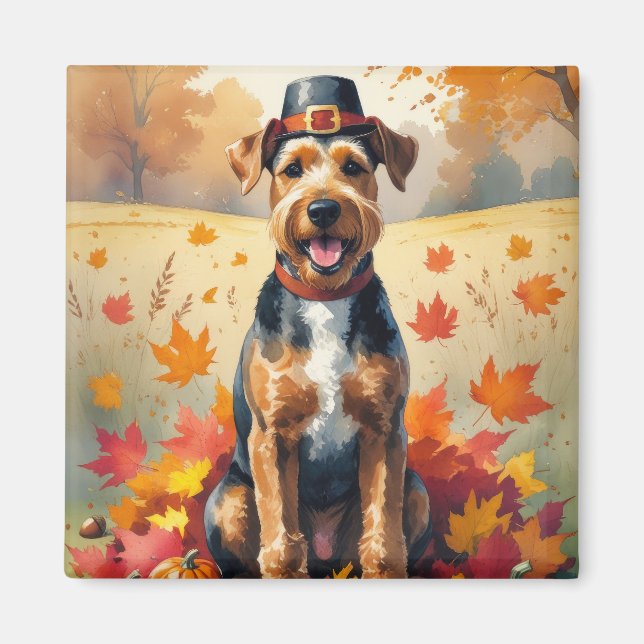 Airedale im Herbst Leaves Erntedank Kunst, Dichtun Magnet (Vorne)