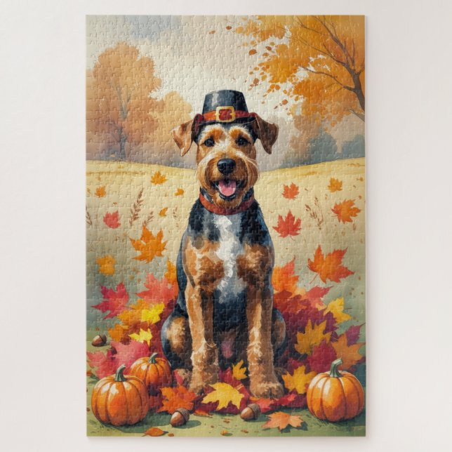 Airedale im Herbst Leaves Erntedank Kunst, Dichtun Puzzle (Vertikal)
