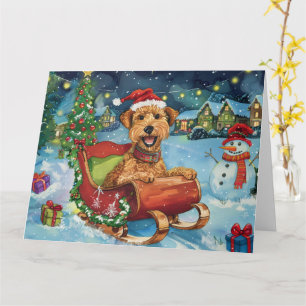 Airedale im Schlitten Schnee Weihnachten Karte