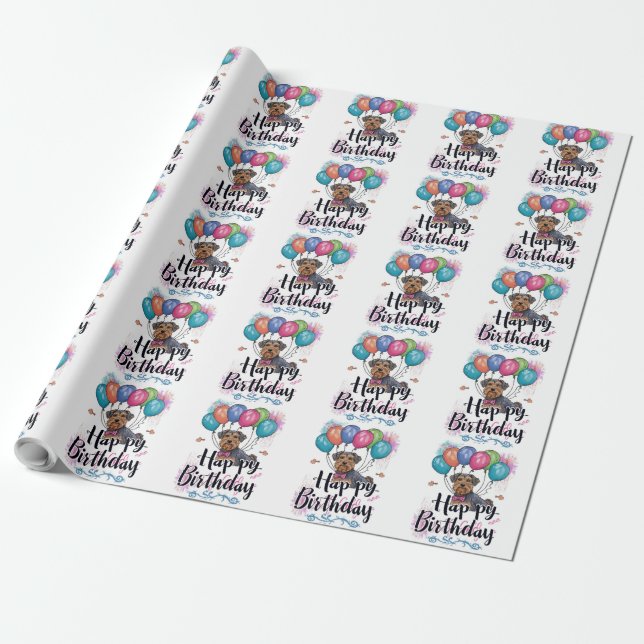 Airedale mit Balloons Geburtstag Geschenkpapier (Ungerollt)