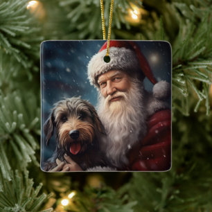 Airedale mit dem Weihnachtsmann Festlich Weihnacht Keramikornament