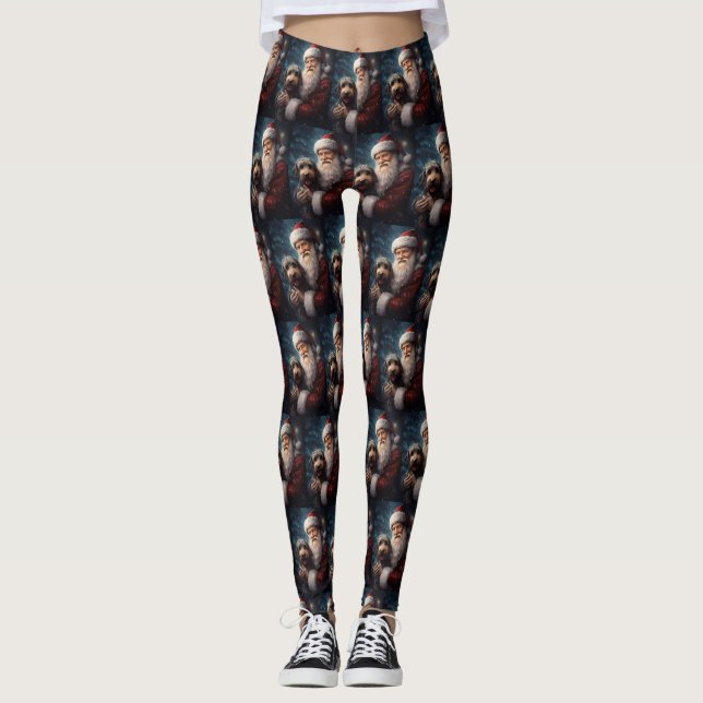 Airedale mit dem Weihnachtsmann Festlich Weihnacht Leggings (Vorderseite)