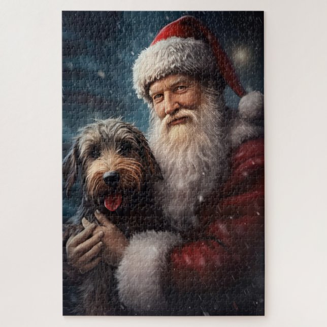 Airedale mit dem Weihnachtsmann Festlich Weihnacht Puzzle (Vertikal)
