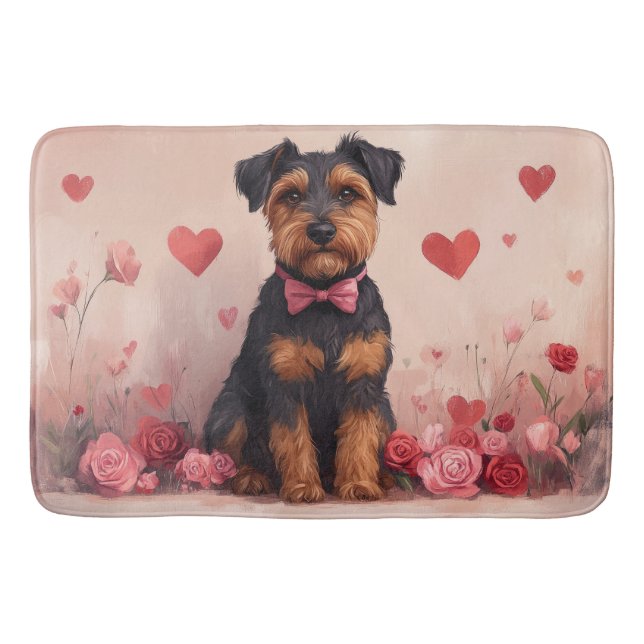 Airedale mit Rose - Valentinstag Badematte (Vorderseite)
