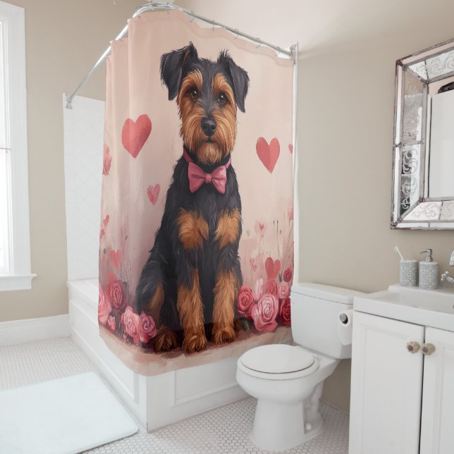 Airedale mit Rose - Valentinstag Duschvorhang (Beispiel)