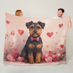 Airedale mit Rose - Valentinstag Fleecedecke