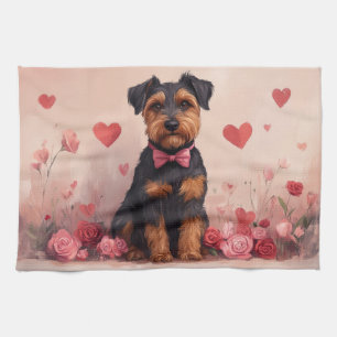 Airedale mit Rose - Valentinstag Geschirrtuch